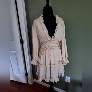 Beige Ruffle Mini Dress